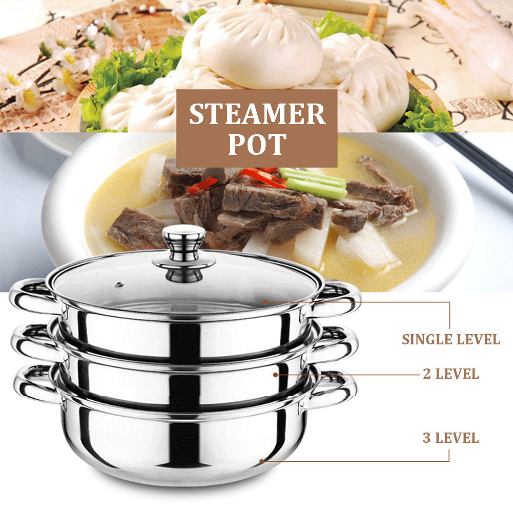 Three-layer cooking multi-purpose soup steamer