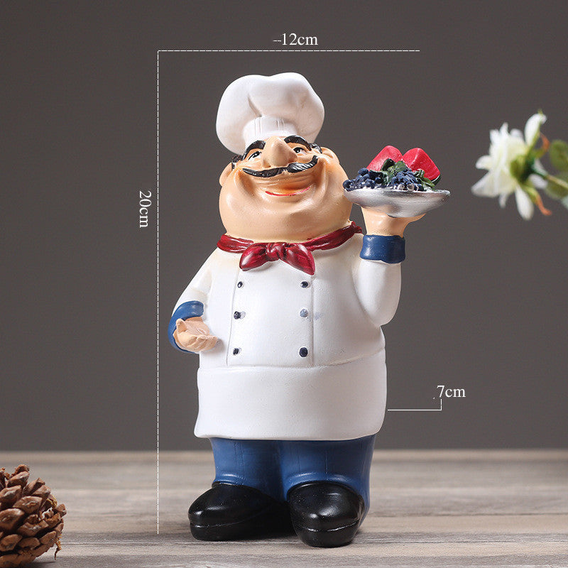 Resin Chef Restaurant Chef Statue Home Kitchen Ornament Figurine Table Decor Welcome