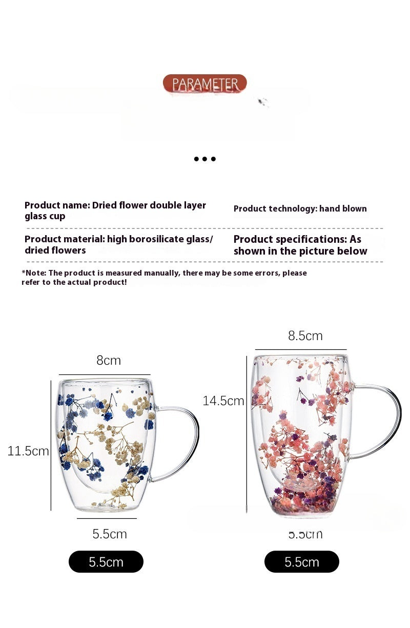 Internet Celebrity Real Flower Double Layer Good-looking Starry Milk Coffee Glass Simple