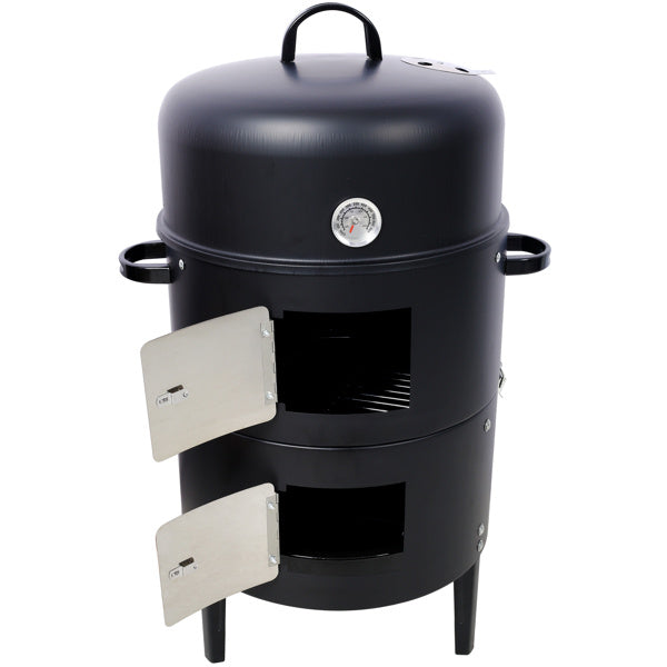 17 Inch Steel Charcoal Smoker, Heavy Duty Round Grill For Outdoor Cooking, Black