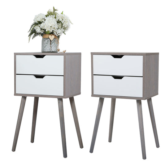 Set of 2 Wooden Modern Nightstand with 2 Drawers and 4 Solid Splayed Legs Living Room Bedroom Furniture