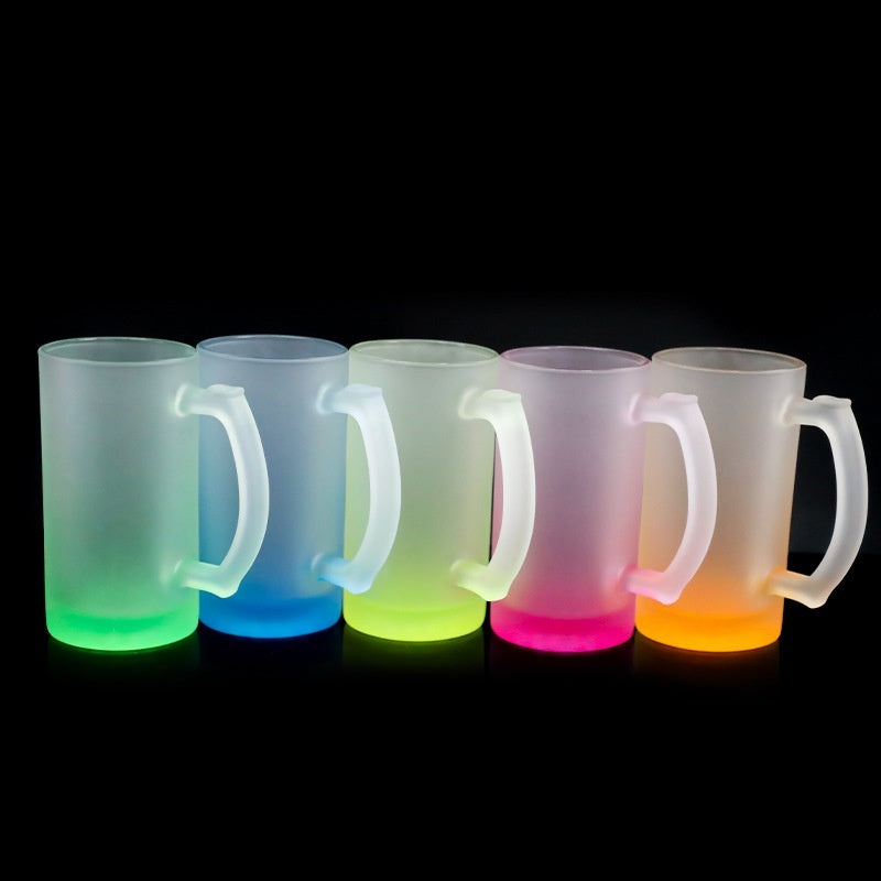 16oz Color Gradient Glass Frosted Hot Gift Cup Glass Cup