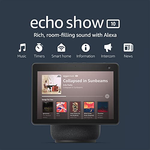 Amazon Echo Show 10 (newest model), HD smart display with premium sound, motion and Alexa, Charcoal