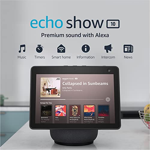 Amazon Echo Show 10 (newest model), HD smart display with premium sound, motion and Alexa, Charcoal