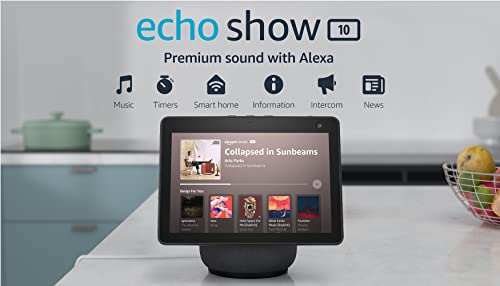 Amazon Echo Show 10 (newest model), HD smart display with premium sound, motion and Alexa, Charcoal