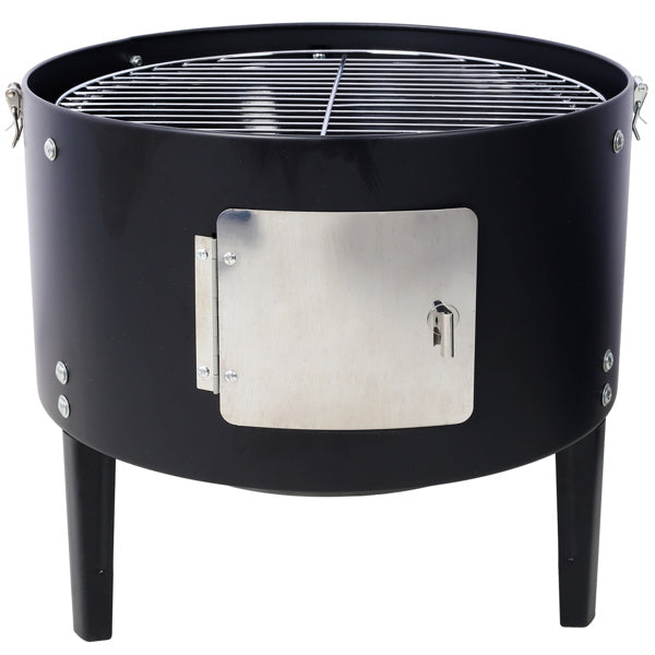 17 Inch Steel Charcoal Smoker, Heavy Duty Round Grill For Outdoor Cooking, Black