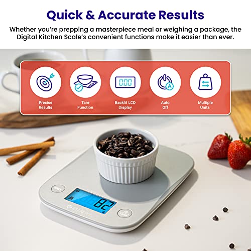 Etekcity Food Kitchen Scale, Digital Grams and Ounces for Weight Loss, Baking, Cooking, Keto and Meal Prep, LCD Display, Medium, 304 Stainless Steel