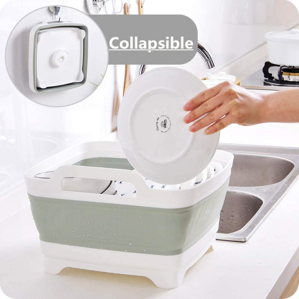 2.4 Gal(9L) Collapsible Dish Basin with Drain Plug,Space Saving Multiuse Foldable Sink Tub,Dishpan,Kitchen Sink for Camping,Plastic Tub,Vegetable Washing,Beverage Tubs