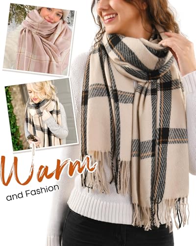 FURTALK Winter Scarf for Women Shawl Cashmere Feel Tassel Plaid Large Oversized Scarves Wraps