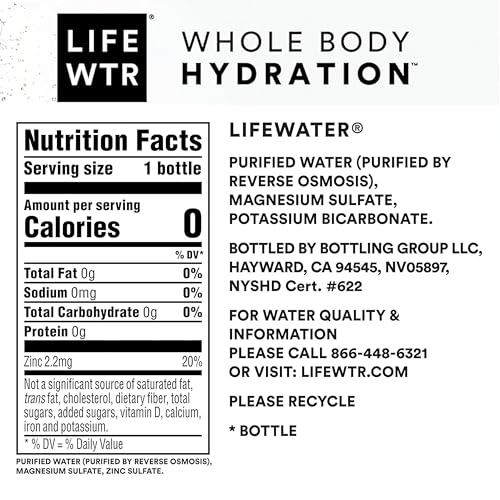 LIFEWTR Premium Purified Water pH Balanced with Electrolytes, 100% recycled plastic bottles, 16.9 Fl Oz Bottles, 500ml (Pack of 12)