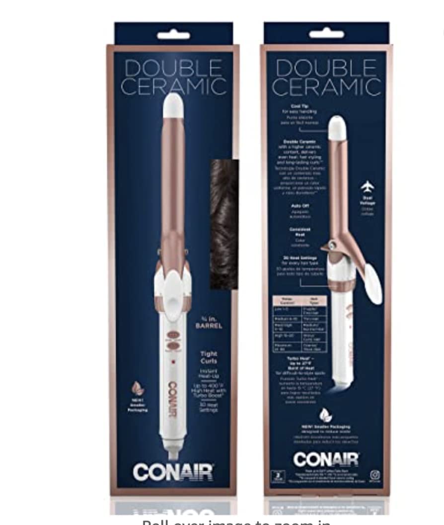 Conair Double Ceramic 1/2-Inch Curling Iron, 1/2-inch barrel produces spiral curls – for use on short to medium hair