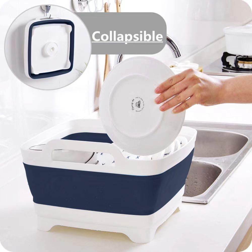 2.4 Gal(9L) Collapsible Dish Basin with Drain Plug,Space Saving Multiuse Foldable Sink Tub,Dishpan,Kitchen Sink for Camping,Plastic Tub,Vegetable Washing,Beverage Tubs