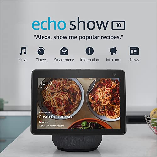 Amazon Echo Show 10 (newest model), HD smart display with premium sound, motion and Alexa, Charcoal