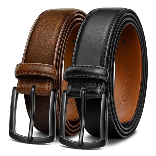 KEMISANT Men Belt 2Pack – Genuine Leather Belt for Men Dress Casual Golf Jeans 1 3/8"