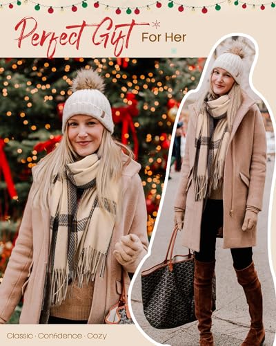 FURTALK Winter Scarf for Women Shawl Cashmere Feel Tassel Plaid Large Oversized Scarves Wraps