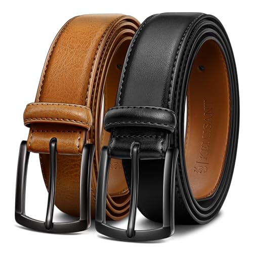 KEMISANT Men Belt 2Pack – Genuine Leather Belt for Men Dress Casual Golf Jeans 1 3/8"