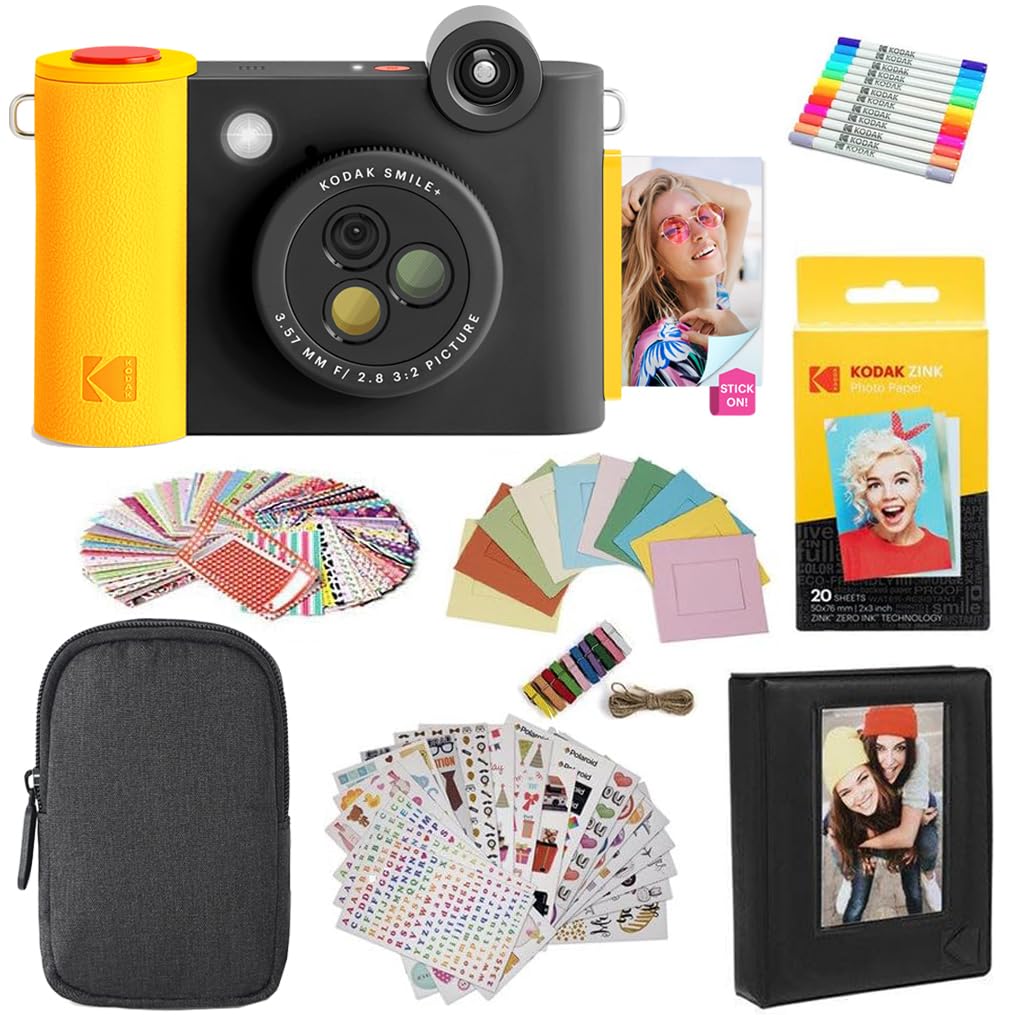 KODAK Smile+ 2-in-1 Digital Instant Print Camera & Wireless Bluetooth Photo Printer - 10MP, Special-Effect Rotating Lens, Zink 2x3” Sticky-Back Photos, Print via Fun App from Smart Devices - Fuchsia