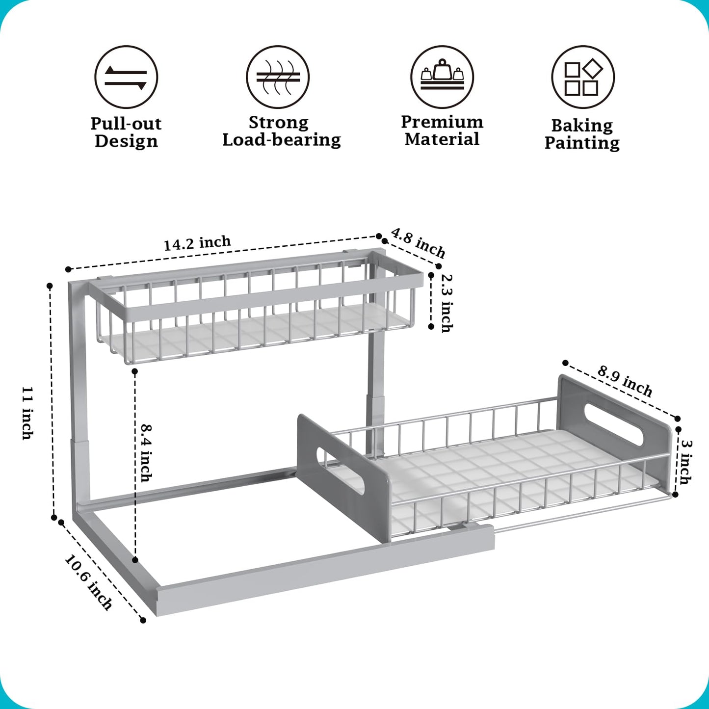 REALINN Under Sink Organizer, Pull Out Cabinet Storage 2 Tier Slide Out Sink Shelf, Kitchen Organizers and Storage, Black, 1 Pack