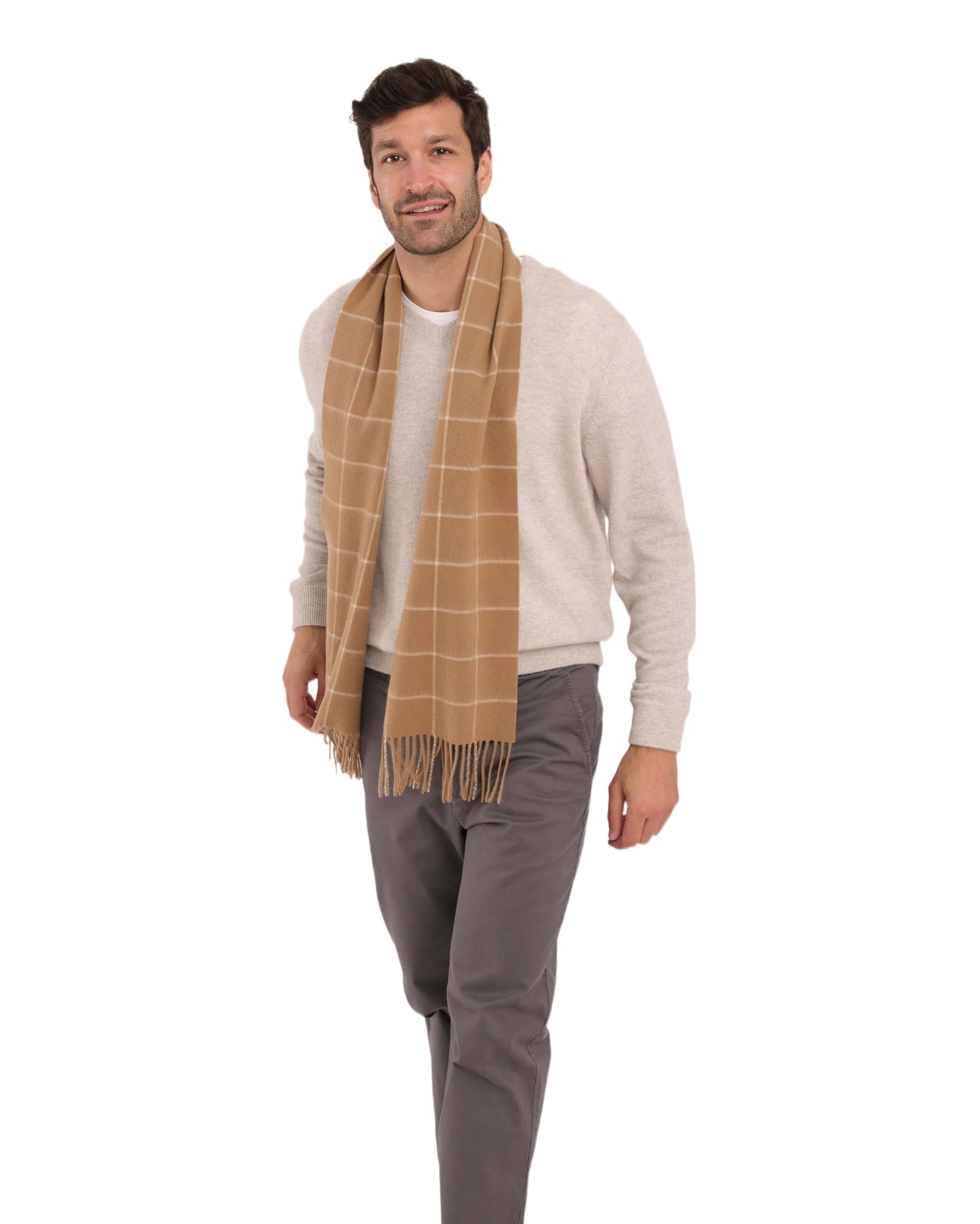 Cashmere Luxe Cashmere Blend Windowpane Woven Scarf