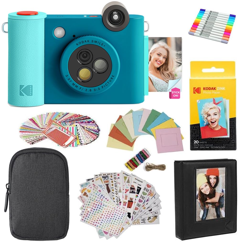 KODAK Smile+ 2-in-1 Digital Instant Print Camera & Wireless Bluetooth Photo Printer - 10MP, Special-Effect Rotating Lens, Zink 2x3” Sticky-Back Photos, Print via Fun App from Smart Devices - Fuchsia