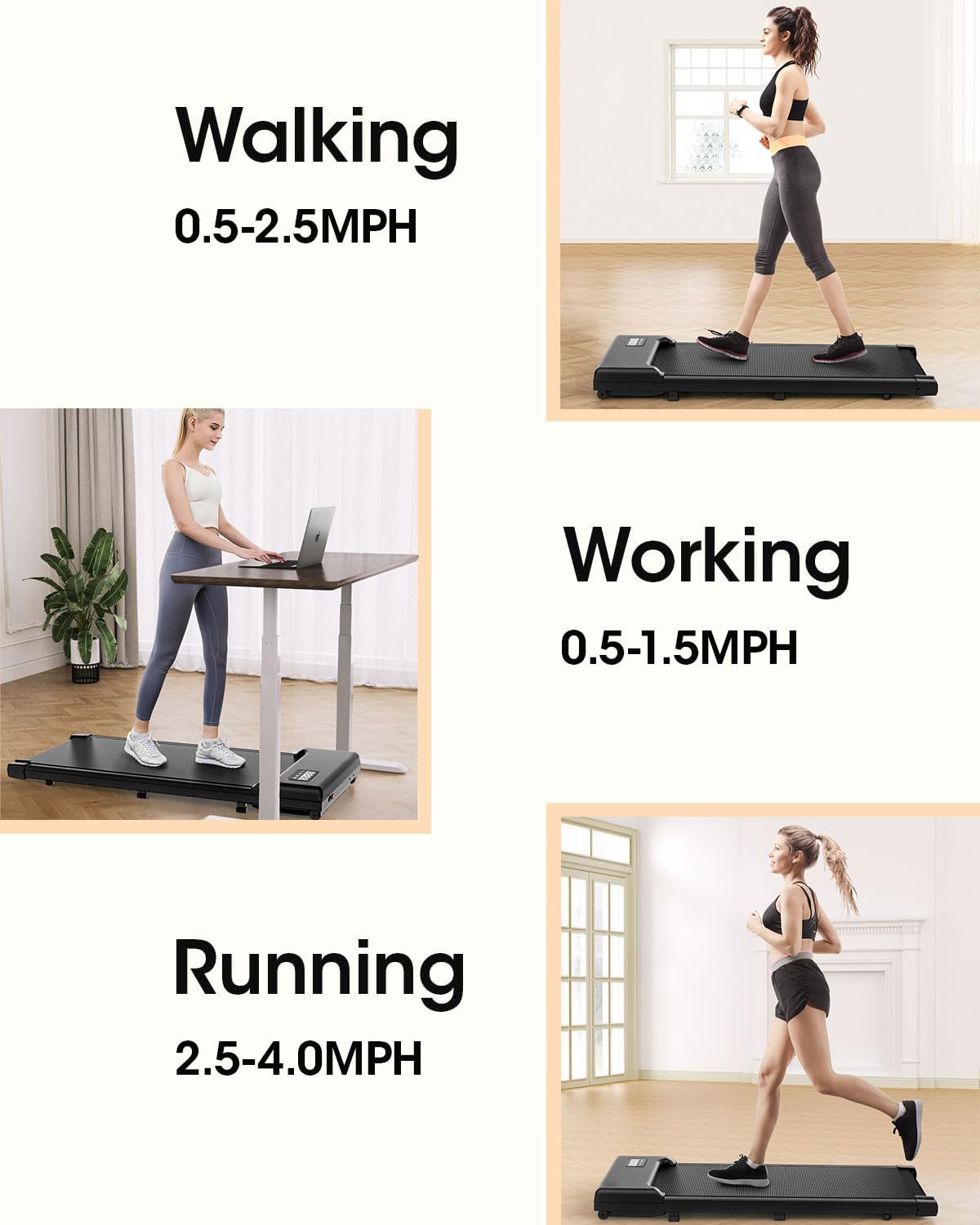 THAILE Walking Pad Treadmill 300 lb Capacity, Small Walking Pad for Small Spaces, 3 in 1 Portable Treadmill for Home and Office with LED Display, 2.5 HP and Remote Control