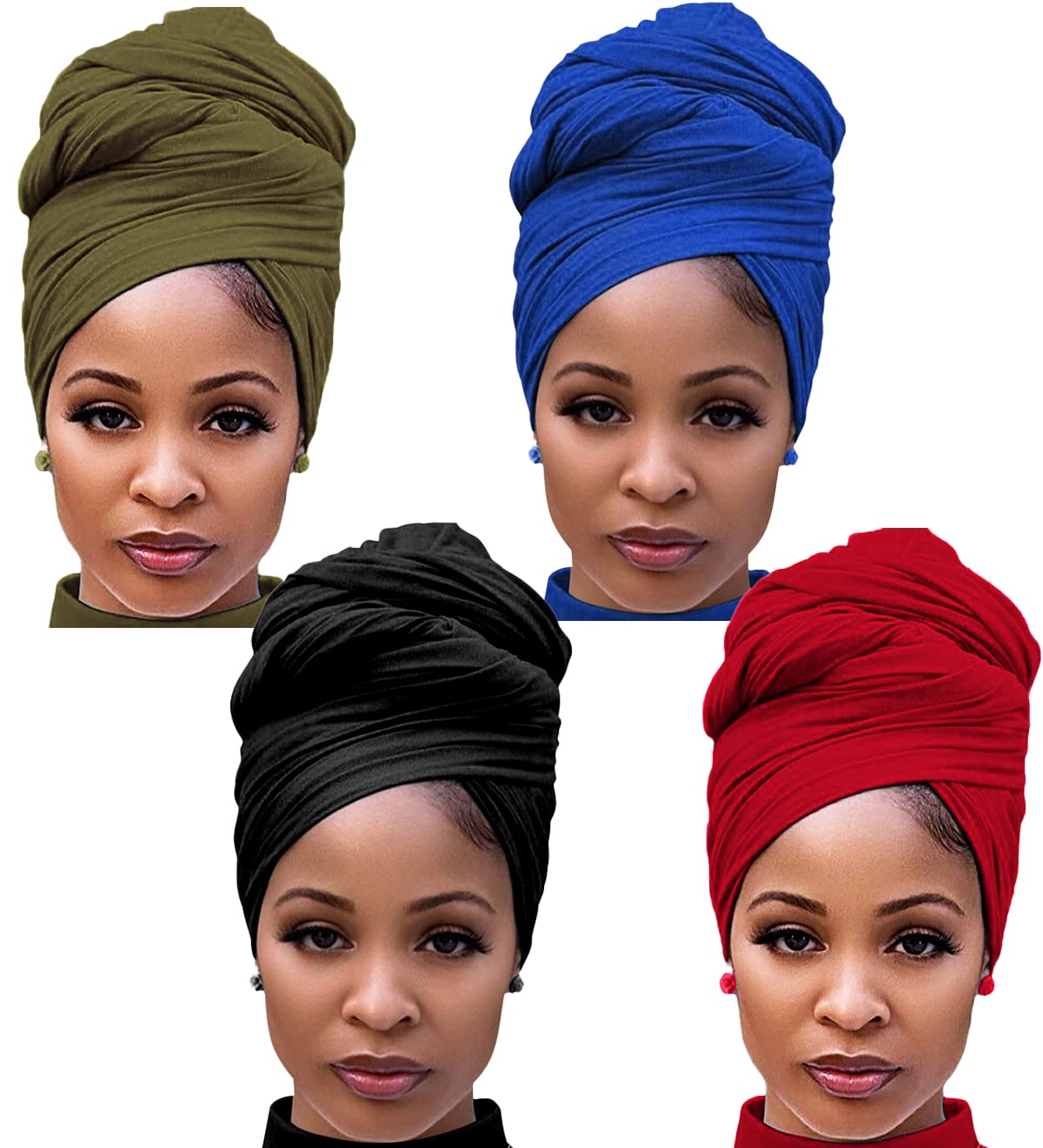 Harewom Head Wraps for Black Women Stretch Head Scarf Long African Hair Wraps Turban Headwraps Jersey Headbands