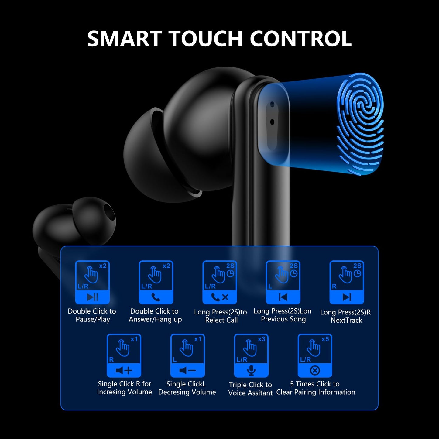 Wireless Earbuds, 42H Playtime in-Ear Headphones, HiFi Stereo Earphones with Microphone for TV/Phone/Laptop/Computer