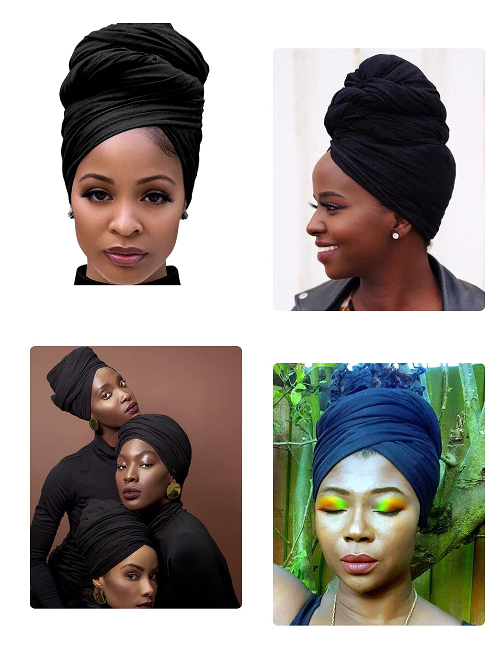 Harewom Head Wraps for Black Women Stretch Head Scarf Long African Hair Wraps Turban Headwraps Jersey Headbands