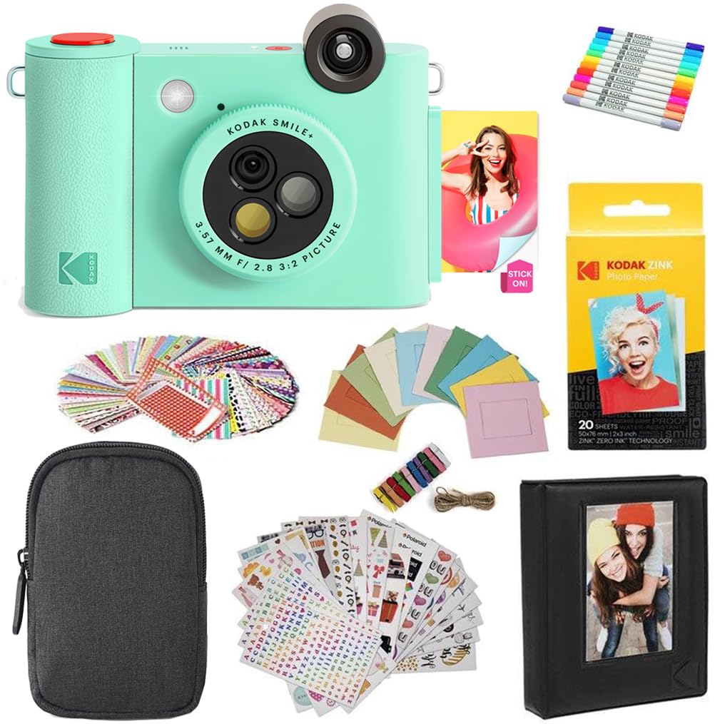 KODAK Smile+ 2-in-1 Digital Instant Print Camera & Wireless Bluetooth Photo Printer - 10MP, Special-Effect Rotating Lens, Zink 2x3” Sticky-Back Photos, Print via Fun App from Smart Devices - Fuchsia