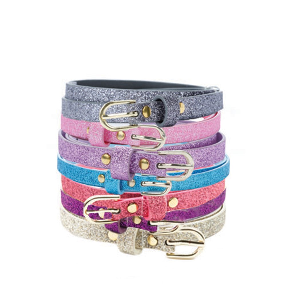 Kids Ultra-Skinny Sparkly Belt, Ages 4-7 Years and 8-14 Years, Stylish Glitter Belt for Girls