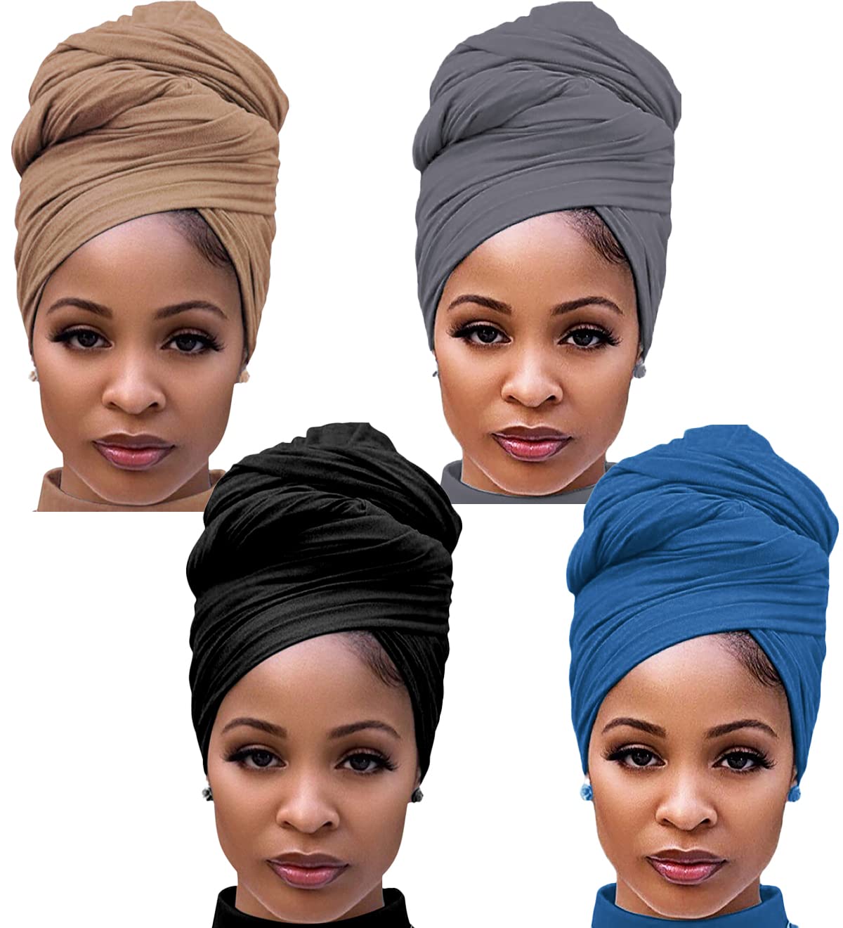 Harewom Head Wraps for Black Women Stretch Head Scarf Long African Hair Wraps Turban Headwraps Jersey Headbands