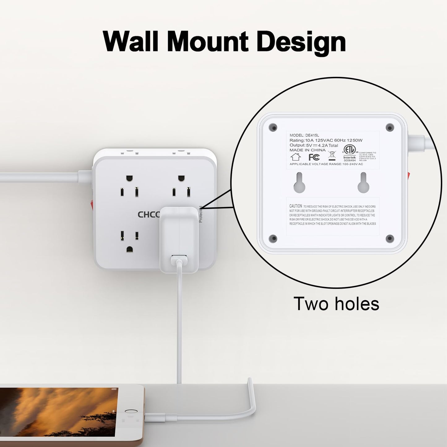 Surge Protector Power Strip - CHCORE 5Ft Braided Extension Cord with 8 Outlets with 4 USB (2 USB C) Charging Ports, Flat Plug Multi Plug Outlet Extender Charging Station for Home Office, ETL, White