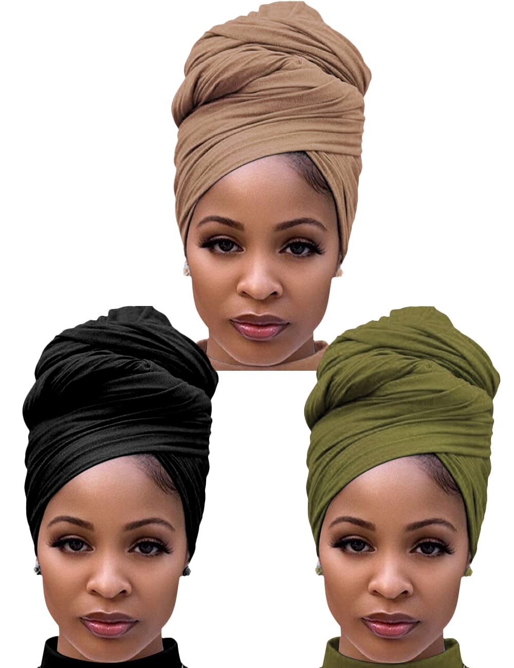 Harewom Head Wraps for Black Women Stretch Head Scarf Long African Hair Wraps Turban Headwraps Jersey Headbands