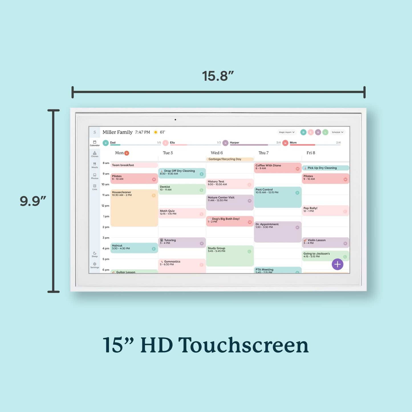 Skylight Calendar: 15 inch Digital Calendar & Chore Chart, Smart Touchscreen Interactive Display for Family Schedules - Wall Mount Included