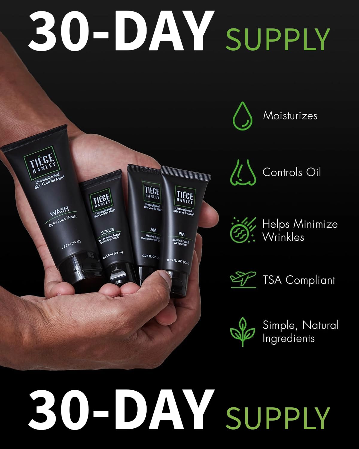 Tiege Hanley Mens Skin Care Set, Anti-Aging Skin Care Routine for Men (System Level 3) - Men's Skincare Set for Fines Lines Includes Face Wash, Scrub, Moisturizer, Eye Cream, & Face Serum