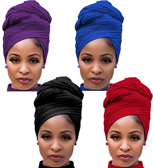 Harewom Head Wraps for Black Women Stretch Head Scarf Long African Hair Wraps Turban Headwraps Jersey Headbands