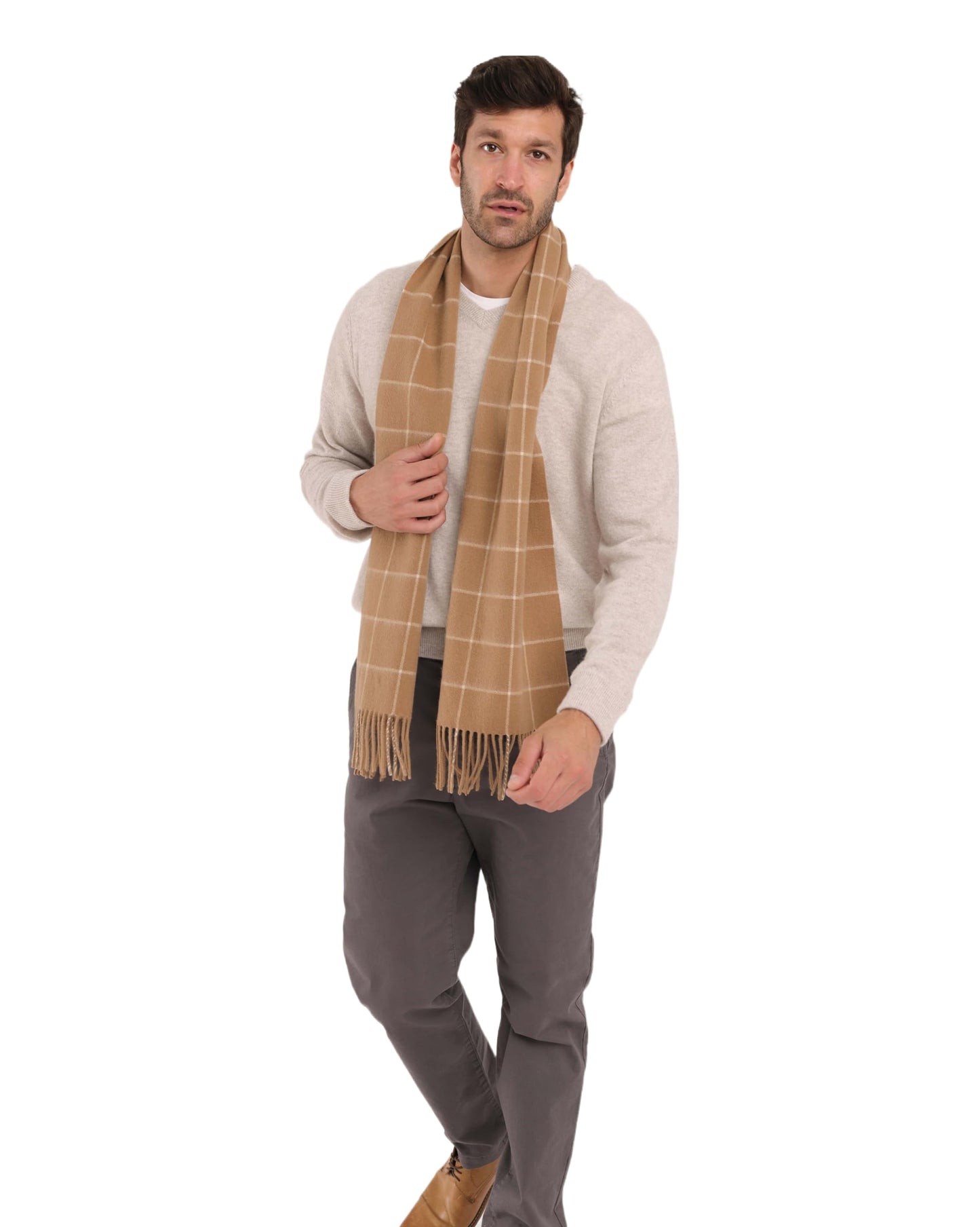 Cashmere Luxe Cashmere Blend Windowpane Woven Scarf