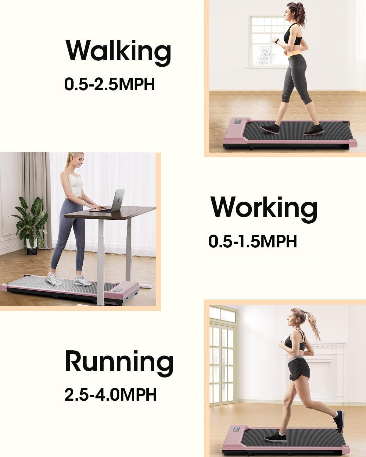 THAILE Walking Pad Treadmill 300 lb Capacity, Small Walking Pad for Small Spaces, 3 in 1 Portable Treadmill for Home and Office with LED Display, 2.5 HP and Remote Control