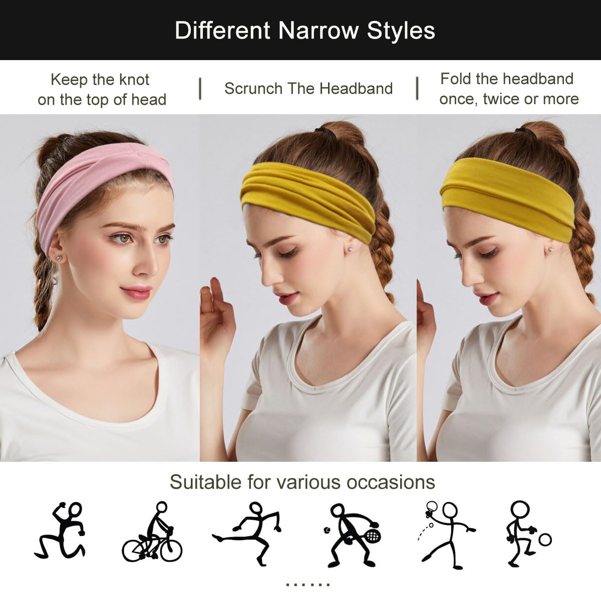 Boho Headbands For Women Fashion Wide Headband Yoga Workout Head Bands Hair Accessories Band 6 Pack