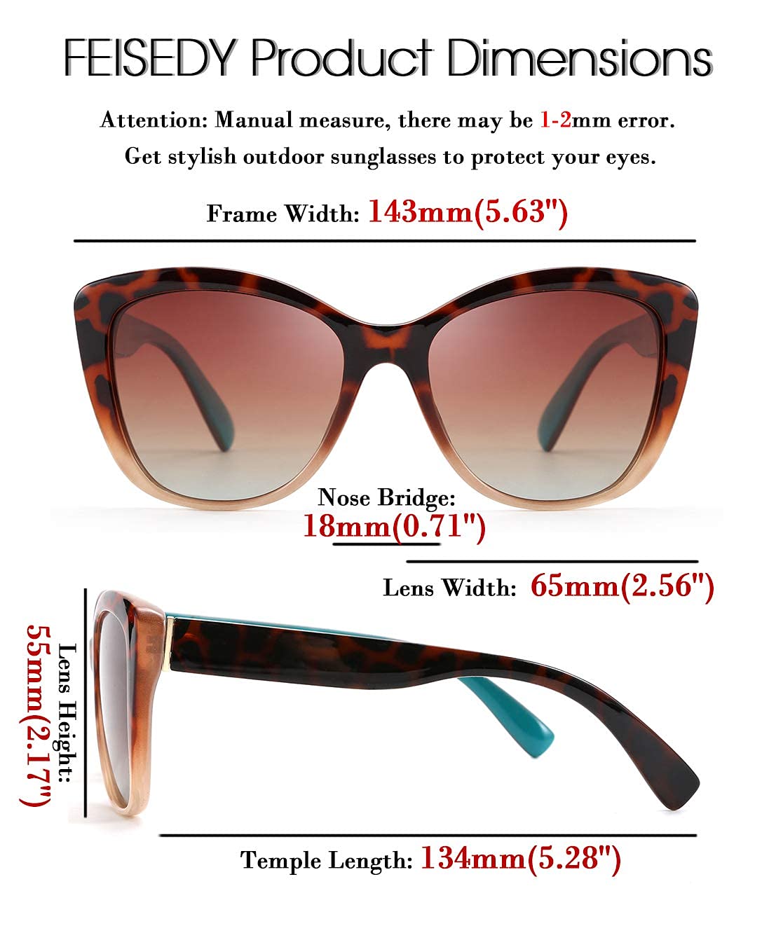 FEISEDY Polarized Vintage Sunglasses American Womens Square Jackie O Cat Eye Sunglasses B2451