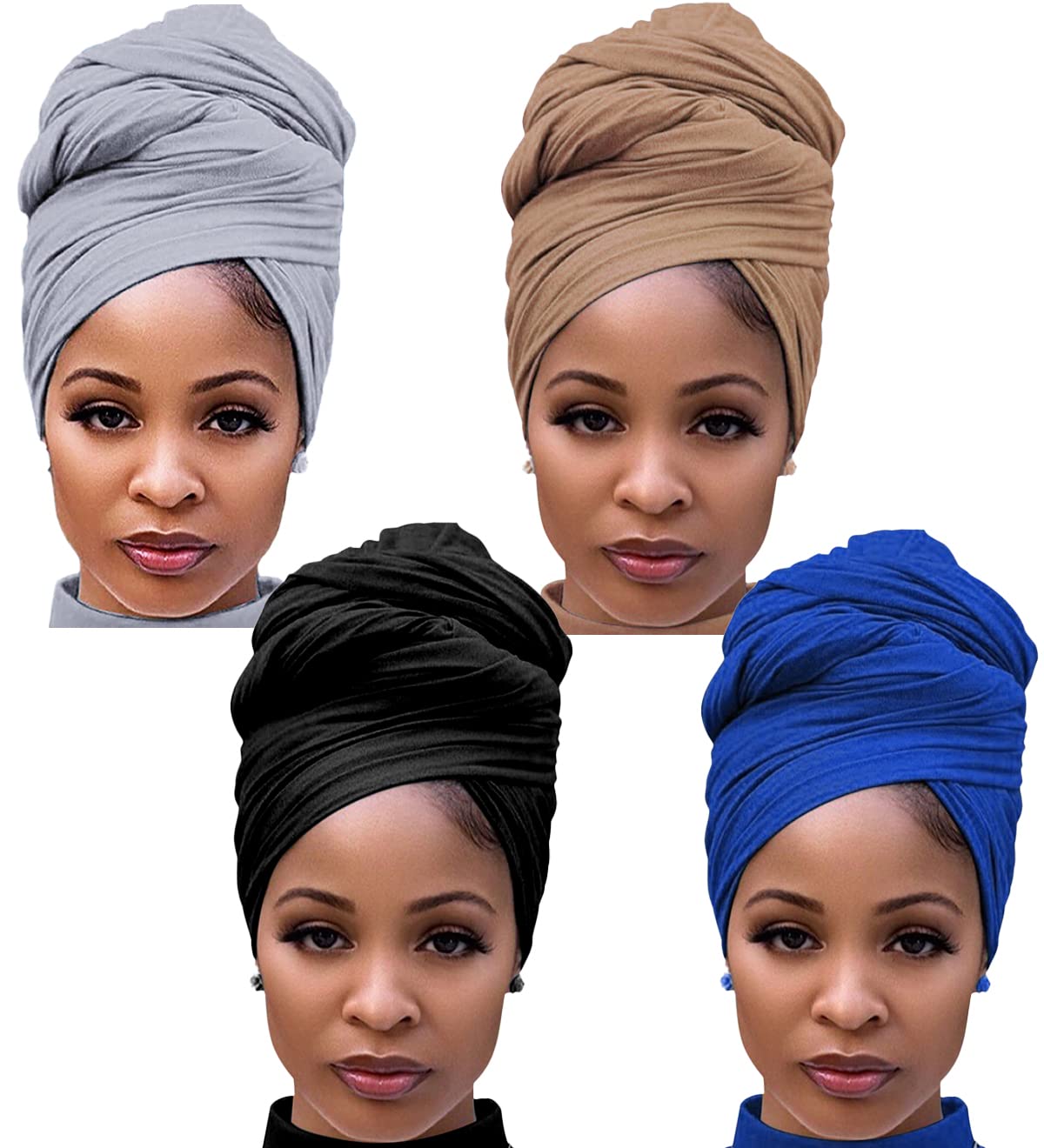 Harewom Head Wraps for Black Women Stretch Head Scarf Long African Hair Wraps Turban Headwraps Jersey Headbands