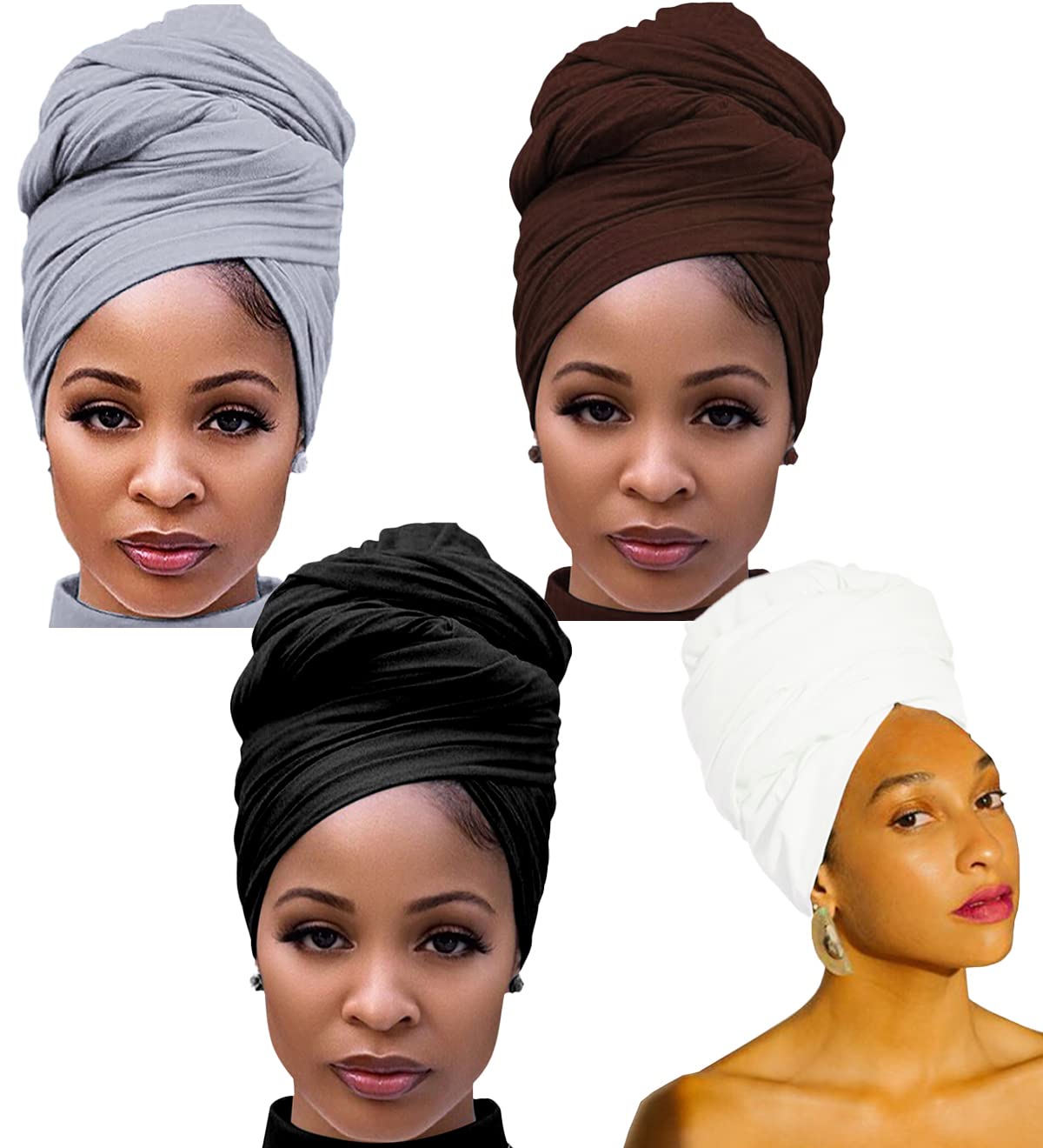 Harewom Head Wraps for Black Women Stretch Head Scarf Long African Hair Wraps Turban Headwraps Jersey Headbands