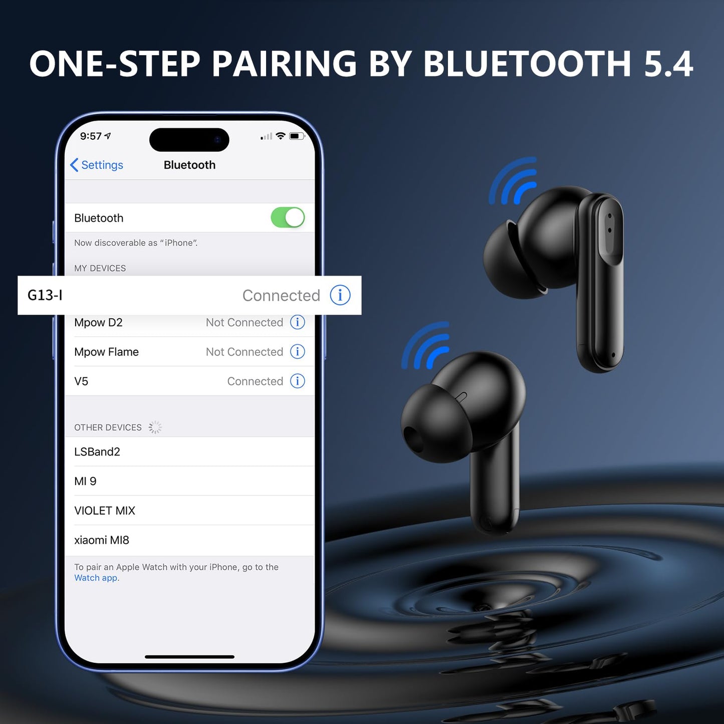 Wireless Earbuds, 42H Playtime in-Ear Headphones, HiFi Stereo Earphones with Microphone for TV/Phone/Laptop/Computer