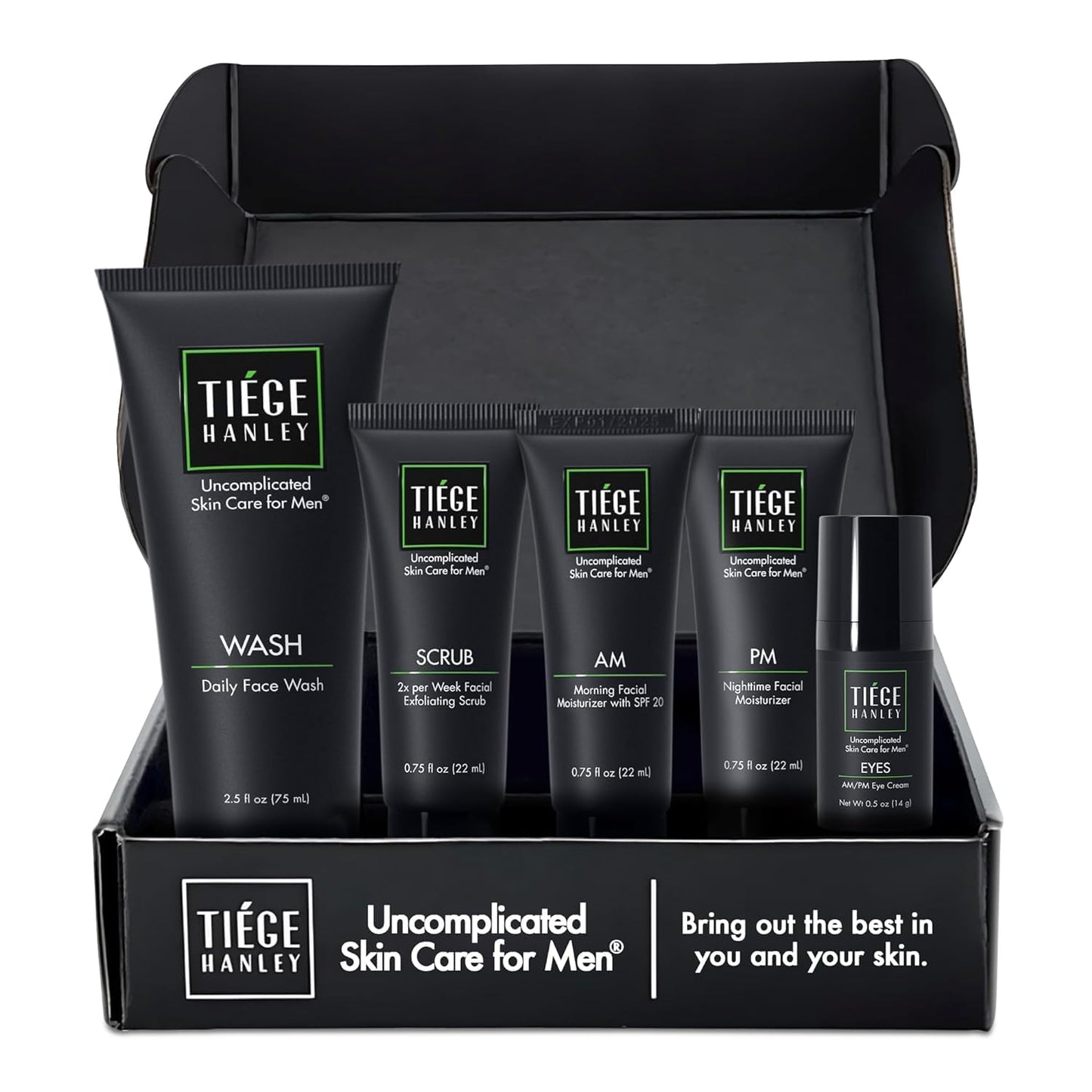 Tiege Hanley Mens Skin Care Set, Anti-Aging Skin Care Routine for Men (System Level 3) - Men's Skincare Set for Fines Lines Includes Face Wash, Scrub, Moisturizer, Eye Cream, & Face Serum