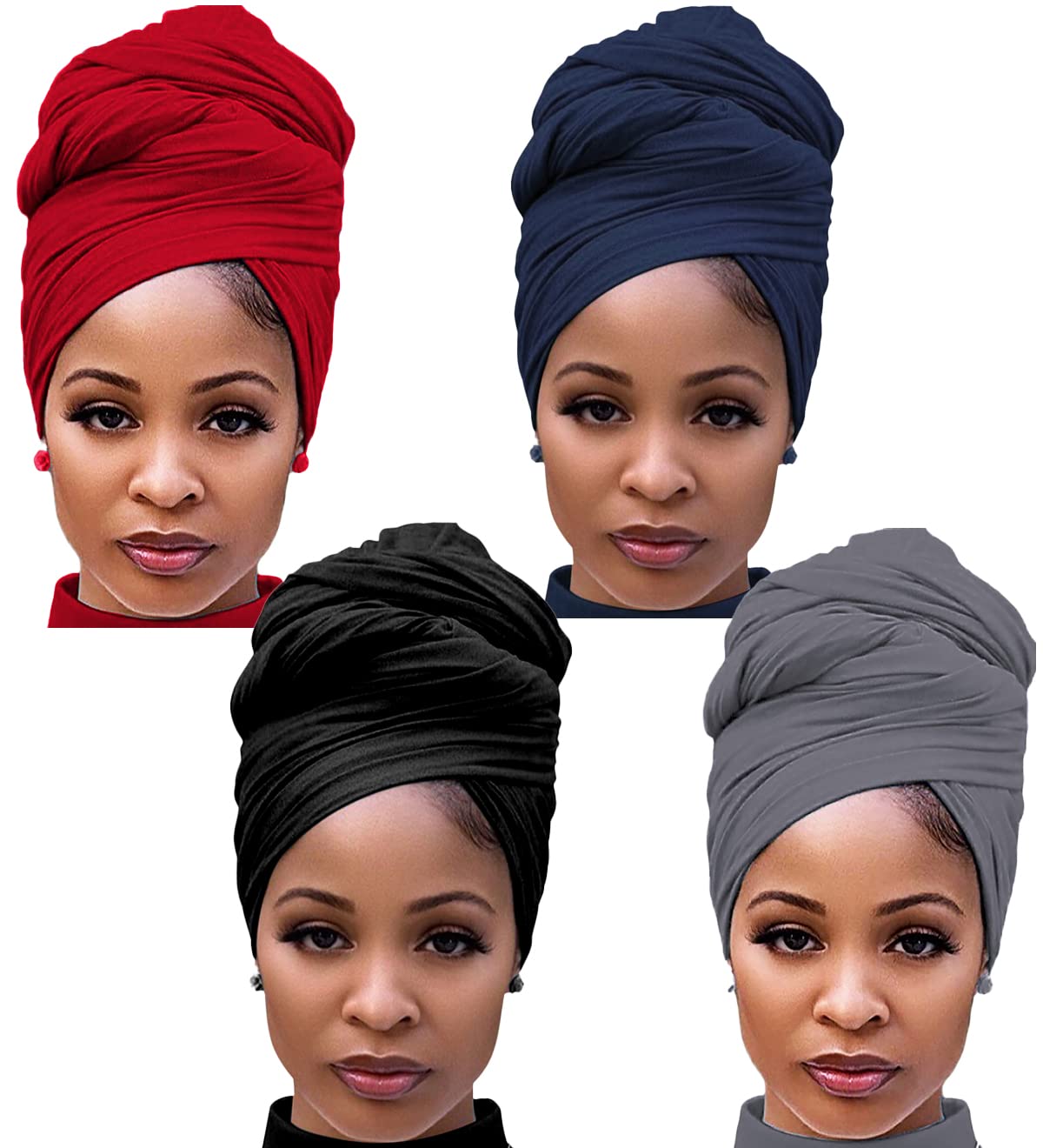 Harewom Head Wraps for Black Women Stretch Head Scarf Long African Hair Wraps Turban Headwraps Jersey Headbands