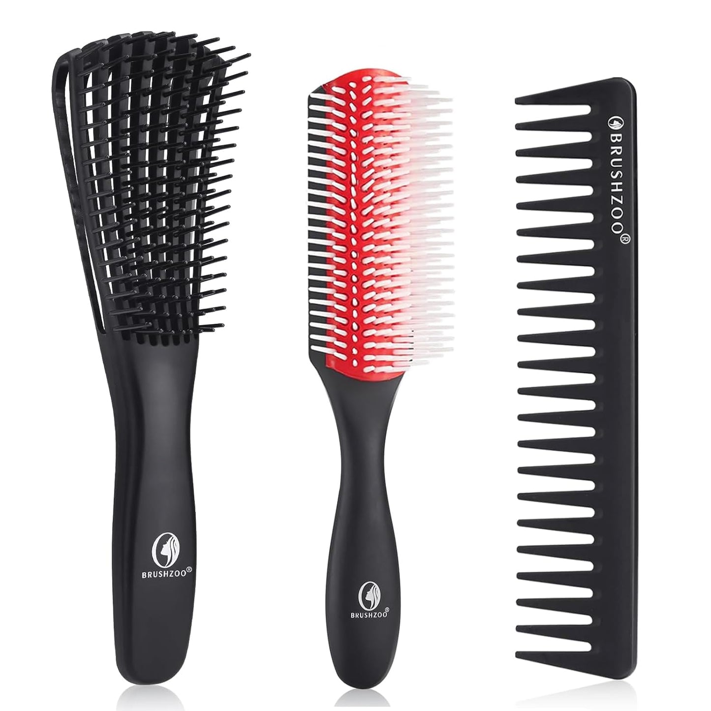 BRUSHZOO Hair Brush Set for Women, Men, and Kids - Detangling Brushes for Curly and Natural 3/4abc Hair, Wide Tooth Comb, Detangler Brush, and Hair Spray Bottle