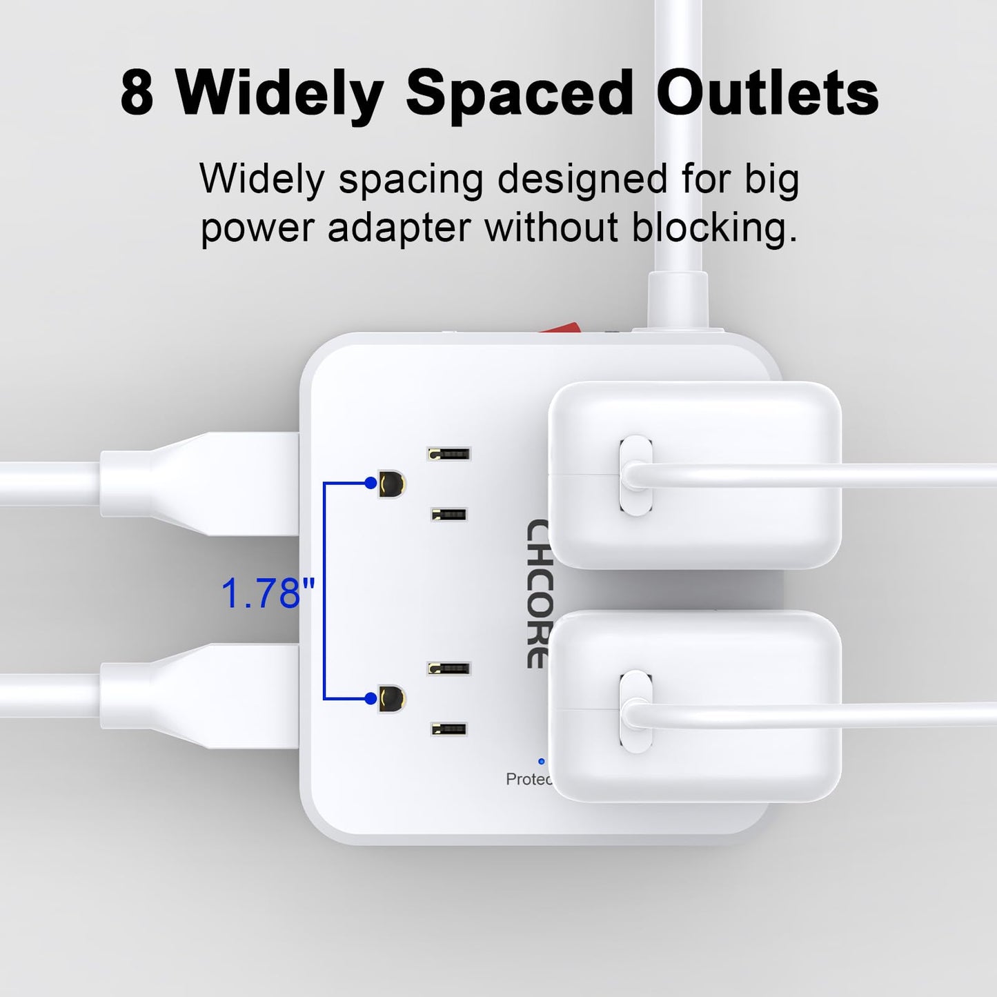 Surge Protector Power Strip - CHCORE 5Ft Braided Extension Cord with 8 Outlets with 4 USB (2 USB C) Charging Ports, Flat Plug Multi Plug Outlet Extender Charging Station for Home Office, ETL, White