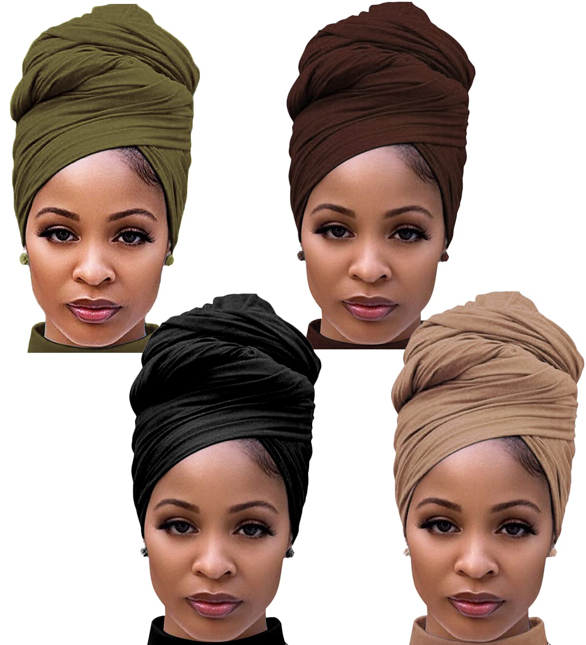 Harewom Head Wraps for Black Women Stretch Head Scarf Long African Hair Wraps Turban Headwraps Jersey Headbands