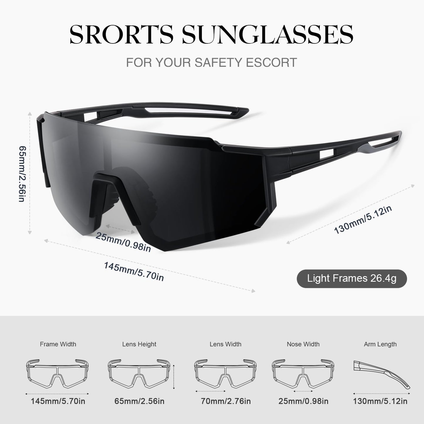 Polarized Sport Sunglasses for Men and Women, Lightweight Sun Glasses with UV Protection for Cycling Running Fishing