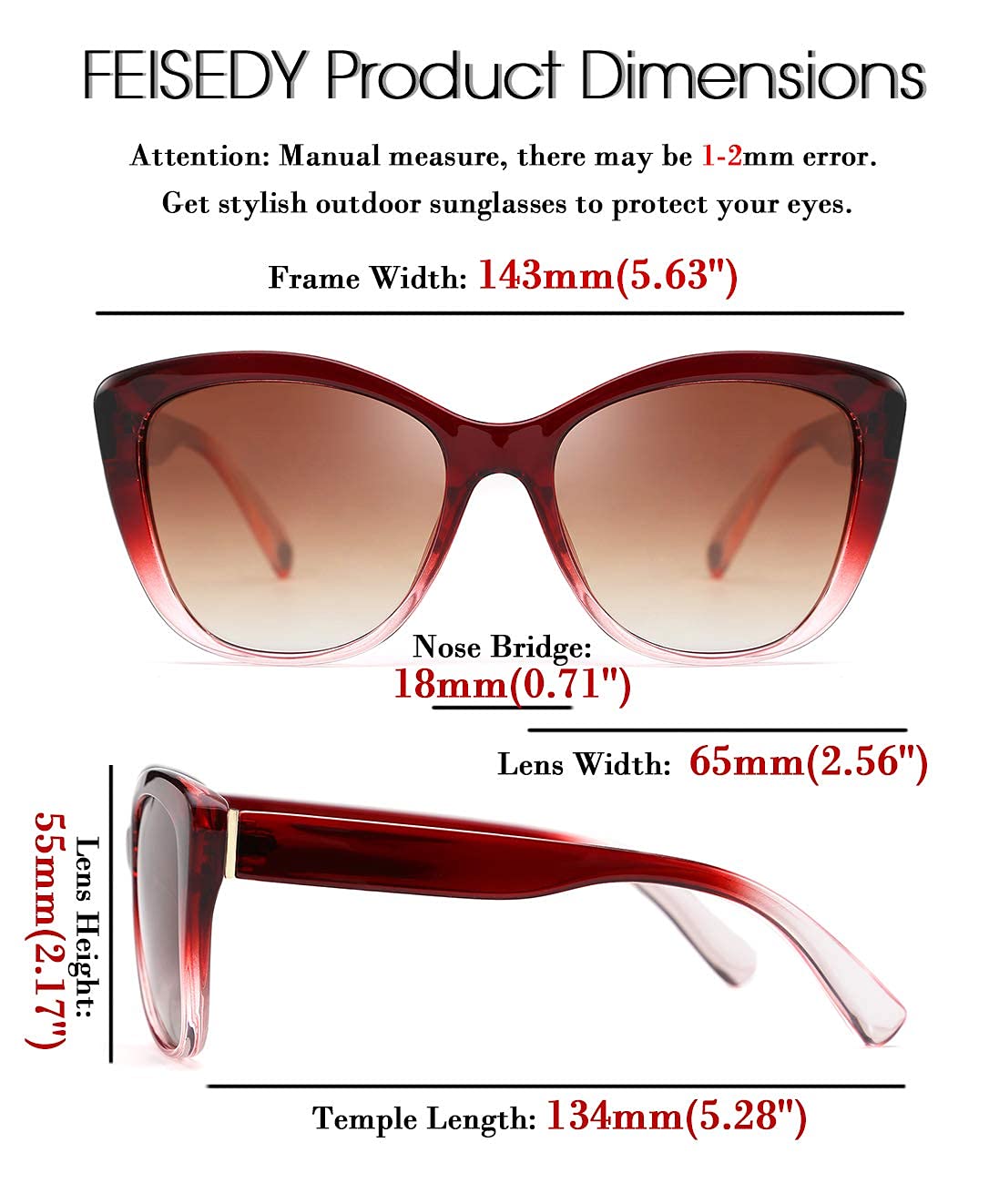 FEISEDY Polarized Vintage Sunglasses American Womens Square Jackie O Cat Eye Sunglasses B2451